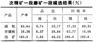 次精礦一段磨礦一段磁選結果